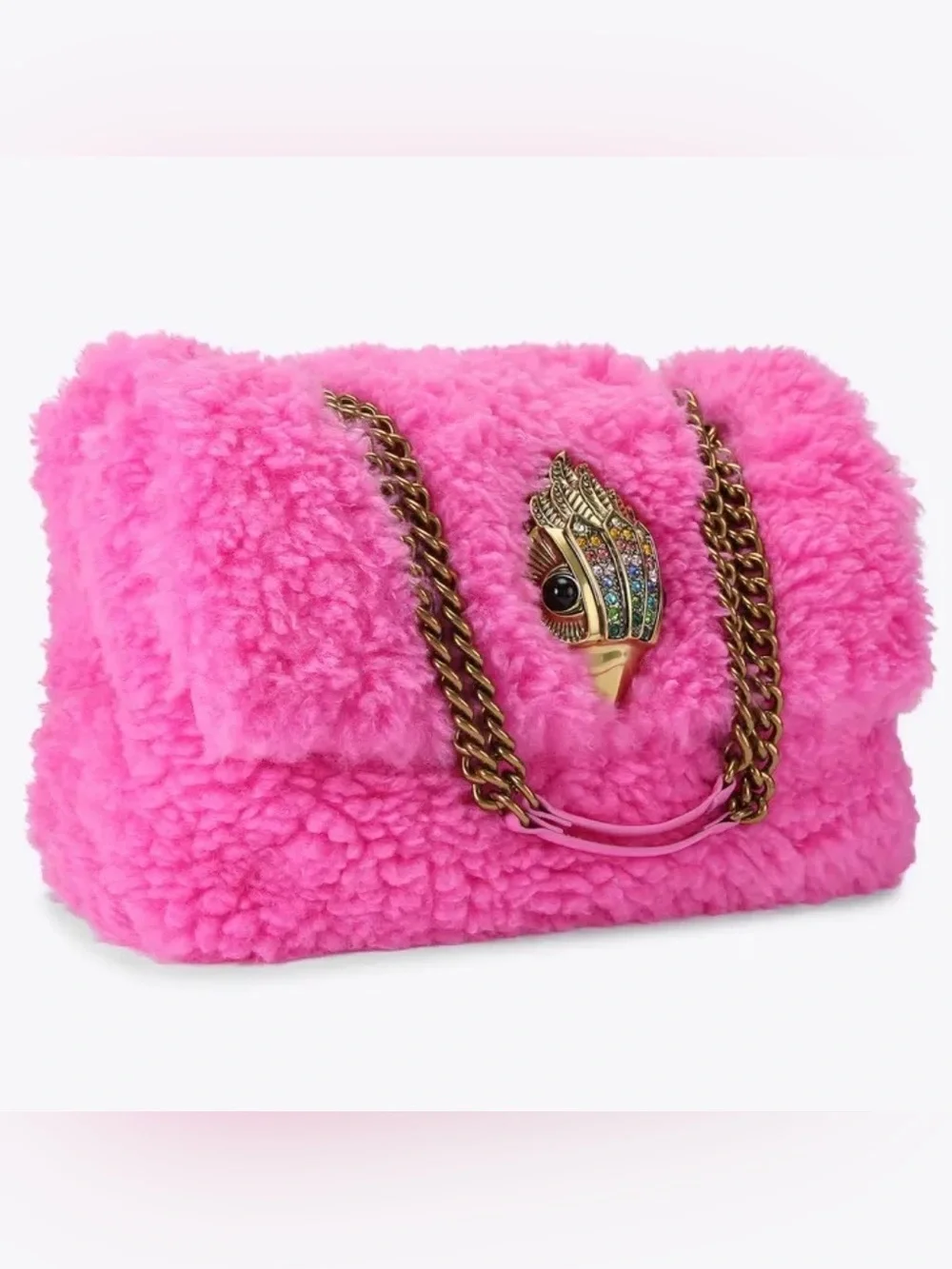 Kurt Geiger MACRO KENSINGTON BAG Pink Faux Shearling, Large!! NWT! - Picture 3 of 16